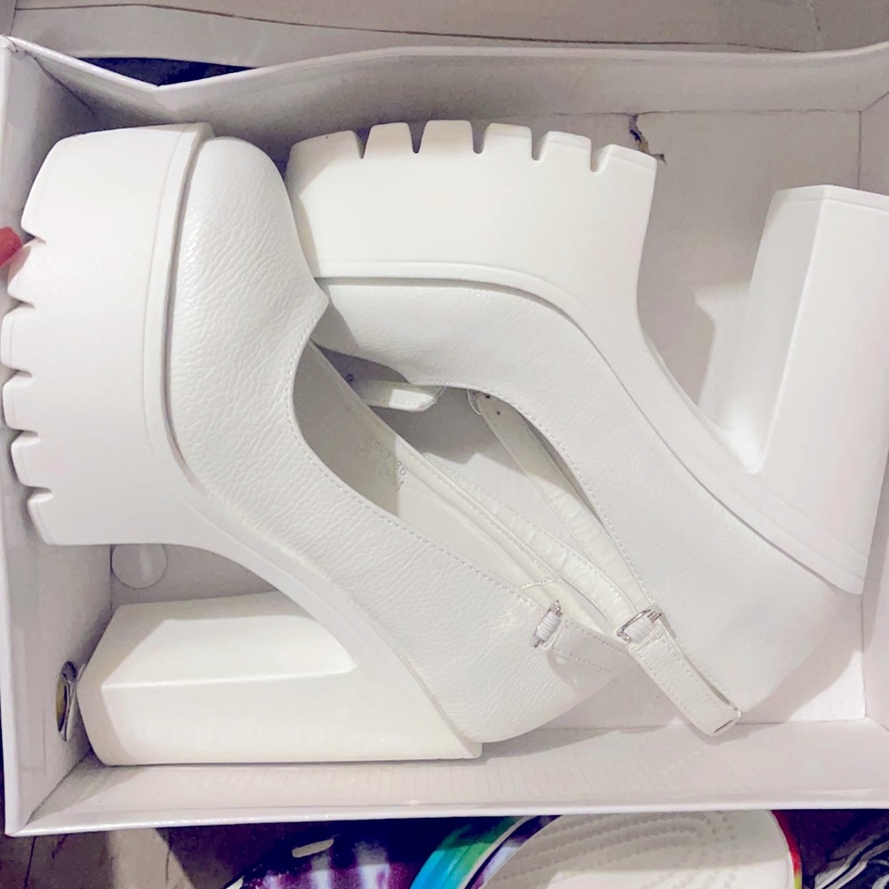 white platform heels